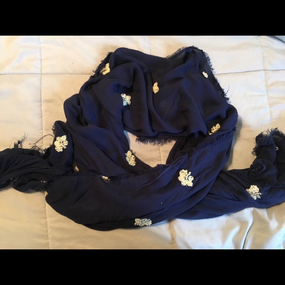 Navy Blue Scarf with off-white flowers